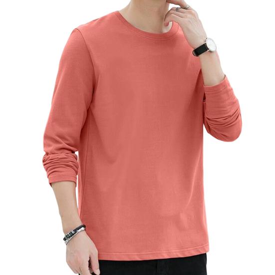 Men Tops Round Neck Long Sleeve Autumn Tops Solid Color Thin Bottom Tops Regular Style Casual Pullover Tops