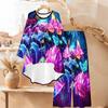 Halloween Print Two Piece Outfit Women Long Sleeve Irregular Hem Tunic Top Wide Leg Pants Casual Matching Set