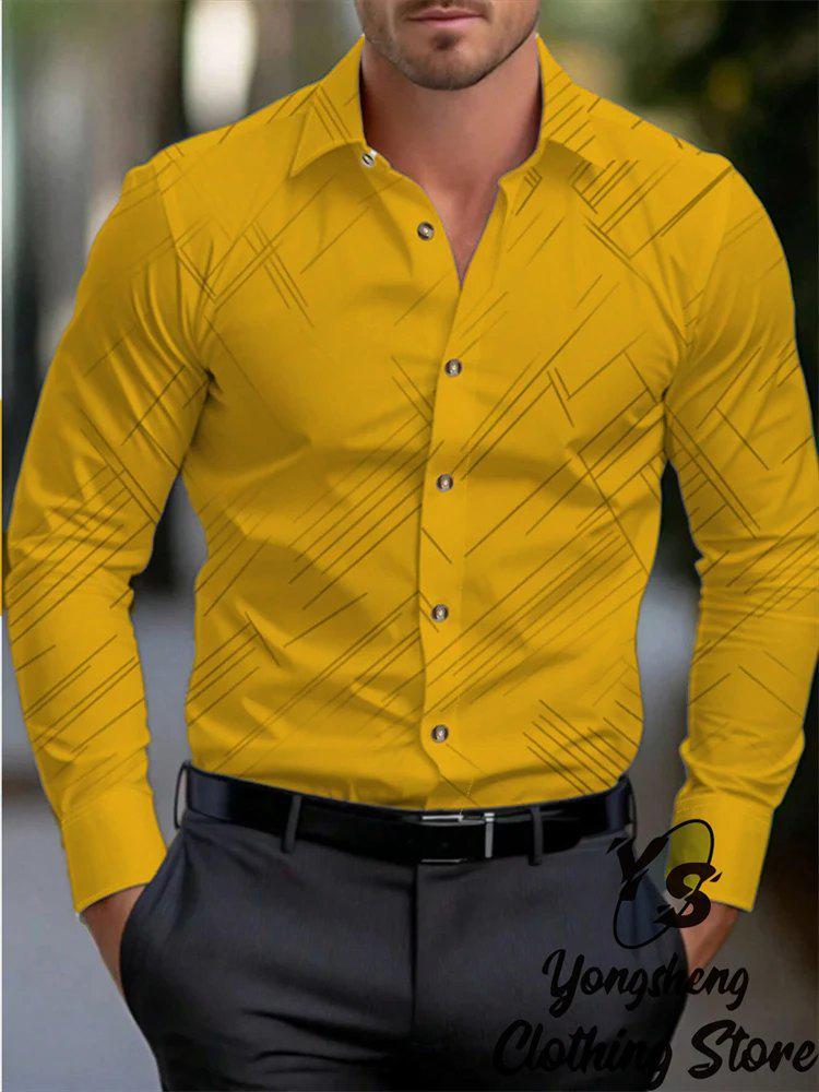 3D Printed Men's Slim Fit Long Sleeve Shirt - Trendy Business Casual, Four-Way Stretch for Spring and Autumn