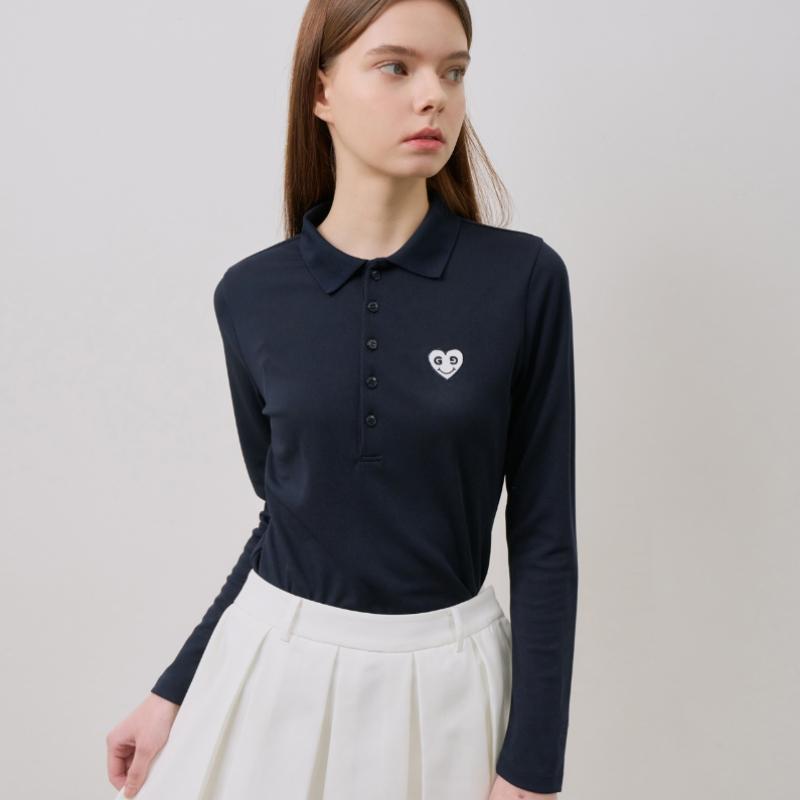 GOXO Basic Pique T shirT Smile hearT Navy
