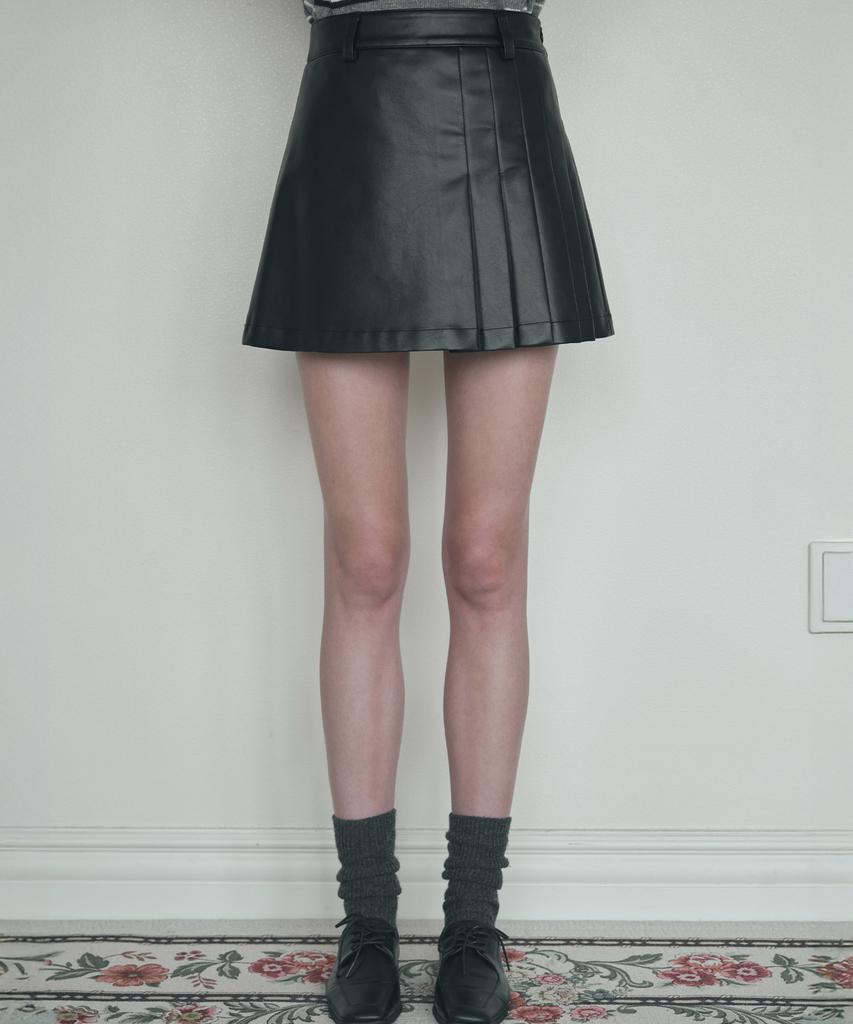 Nonlocal Leather Half Pleats Mini Skirt - Black