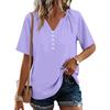 Women's Fashionable Casual Button V-neck Short-sleeved Top