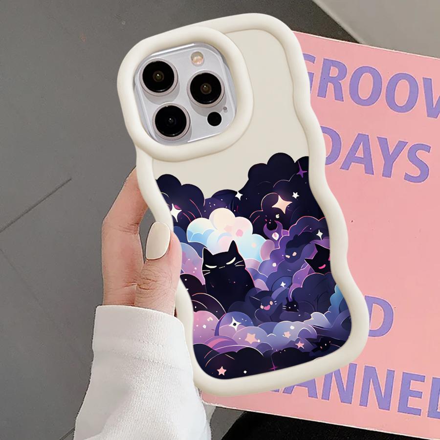 Case for iPhone 18 16 Pro Max XR 17 Air 15 Plus 8 13 11 12 14 Soft Phone Cover Black Cat Starry Night