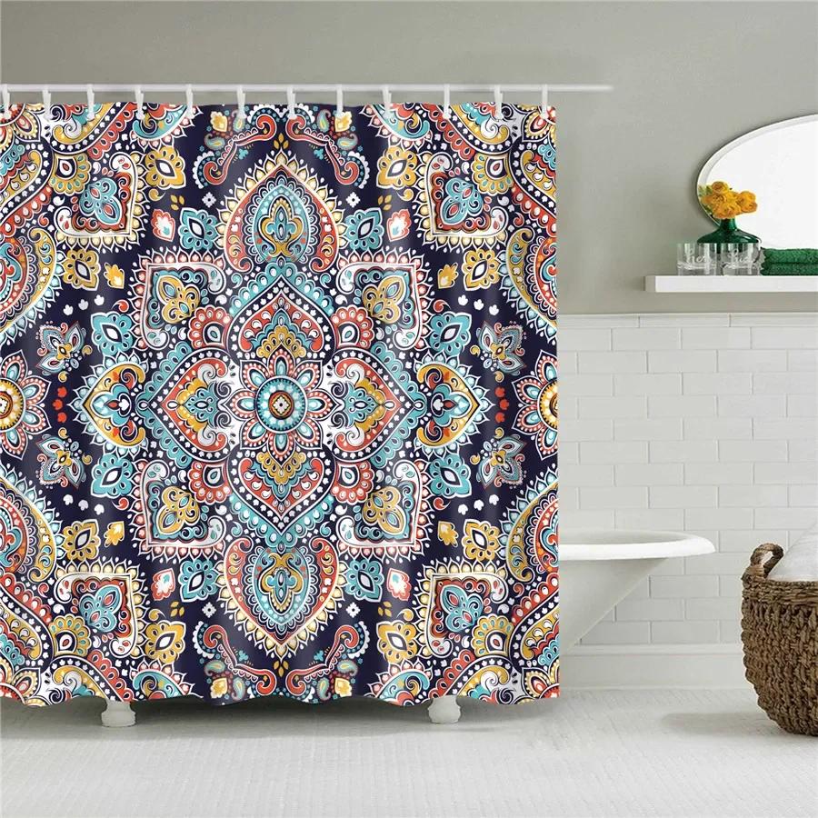 Mystical Mandala Moon Print Waterproof Shower Curtain - Stylish, Durable & Easy-Care Choice for Bohemian Bathroom Décor