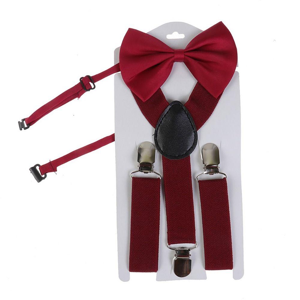 Wedding Dress Clip-on Adjustable Kids Suspenders Cow Tie Belts Elastic Braces Printed Bow Tie