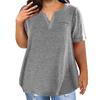 Yousheng Women T-shirt V-Neck Short Sleeve Tops with Chest Pockets Solid Color Casual Loose Fit Tee Shirt Daily Wear