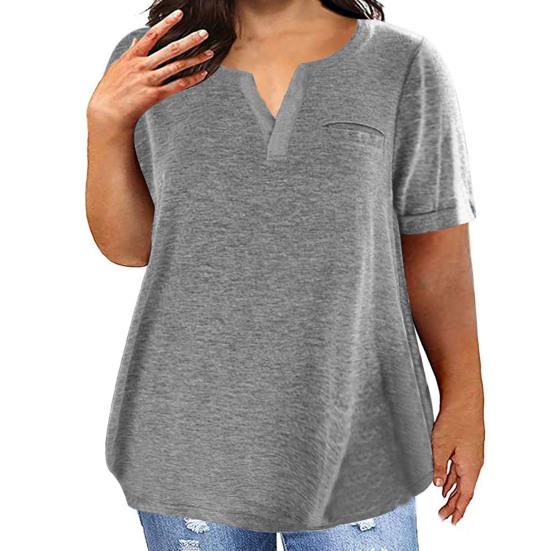 Yousheng Women T-shirt V-Neck Short Sleeve Tops with Chest Pockets Solid Color Casual Loose Fit Tee Shirt Daily Wear