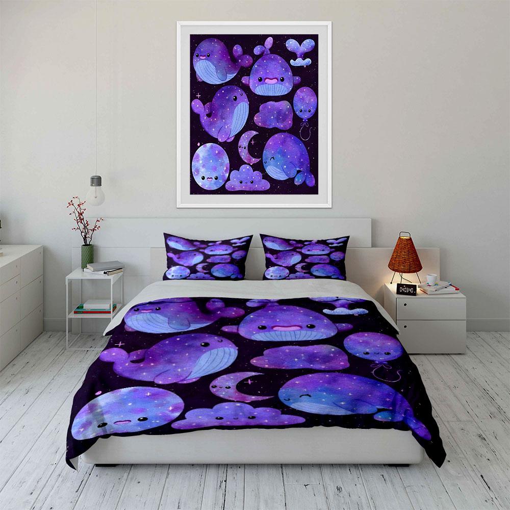 Whimsical Purple Whale Set Bedding Duvet Cover Set  (1*Duvet Cover 2*Pillowcases, Without Duvet Insert)