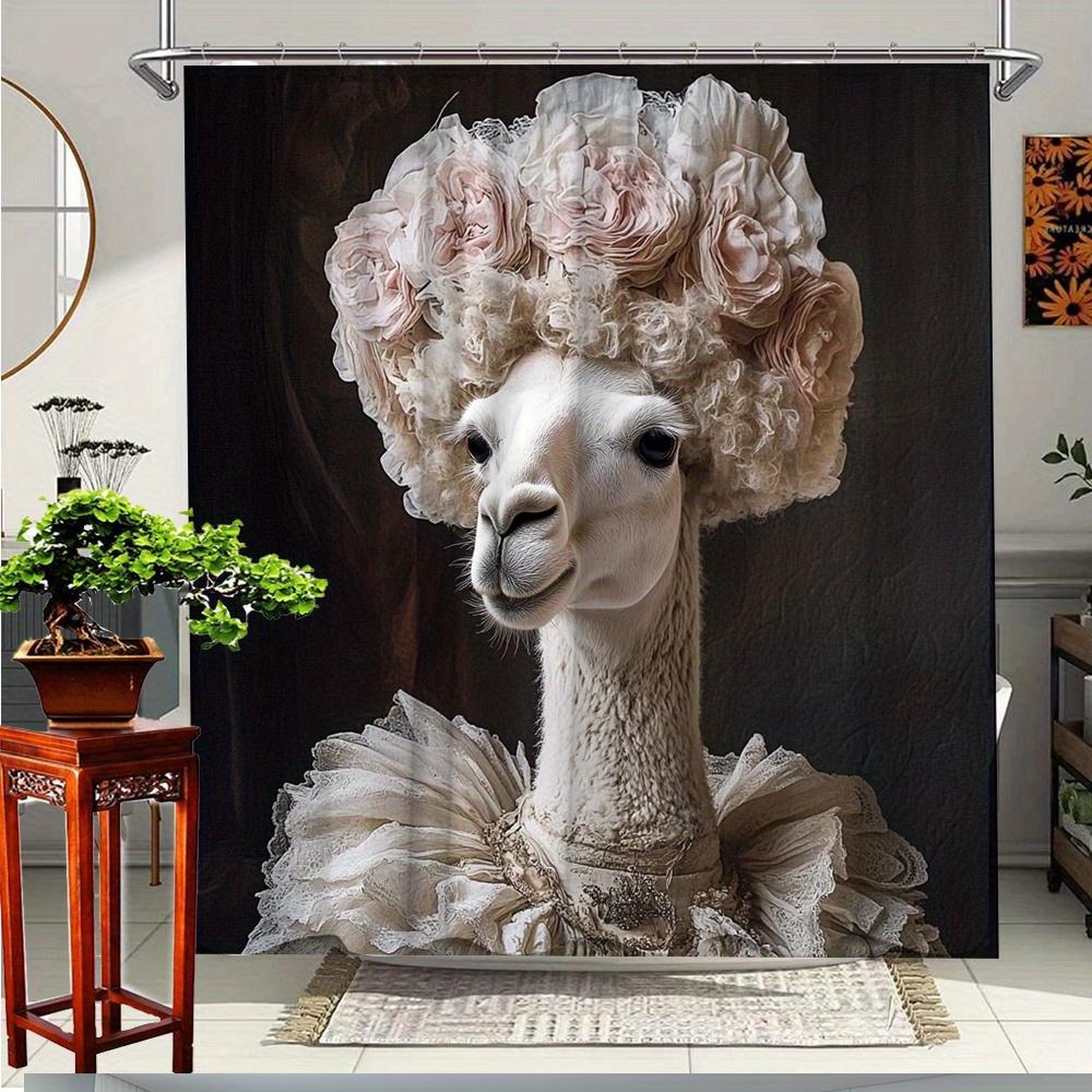 1pc Cute Shower Curtain with Floral Design - Polyester Fabric Bathroom Decor, 70.8x70.8 Inches, Includes 12 Hooks,