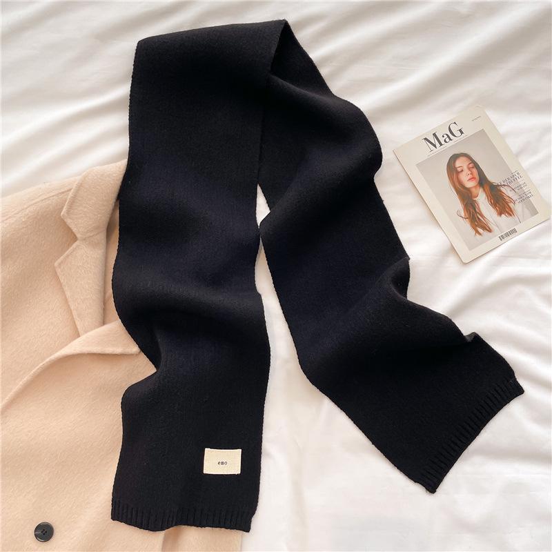 Knitted Scarf Solid Color Versatile Autumn and Winter Warm Scarf Long Student Scarf Candy Color Bright Basic Korean Version