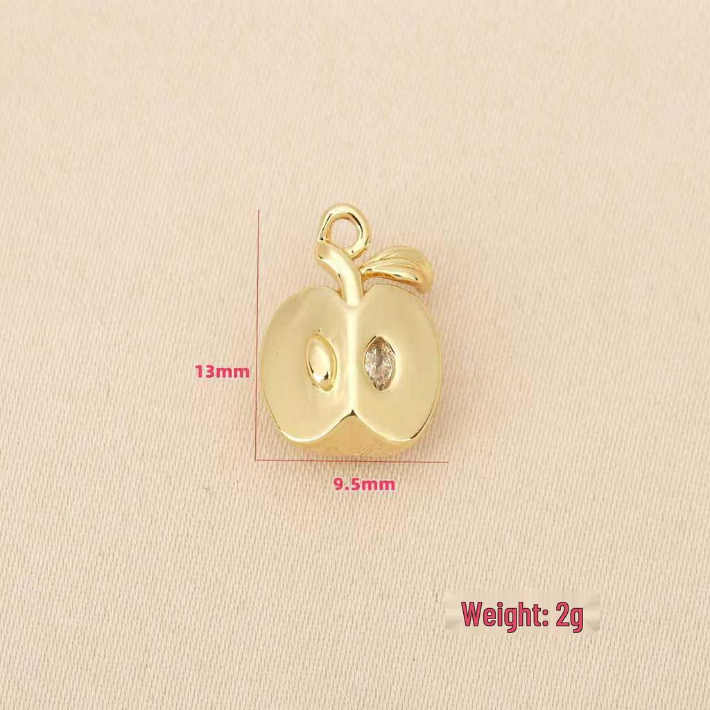 Liangfei 3D Apple Pendant: 18k Gold-Plated Copper with Diamond Inlays, Handmade Jewelry Accessory