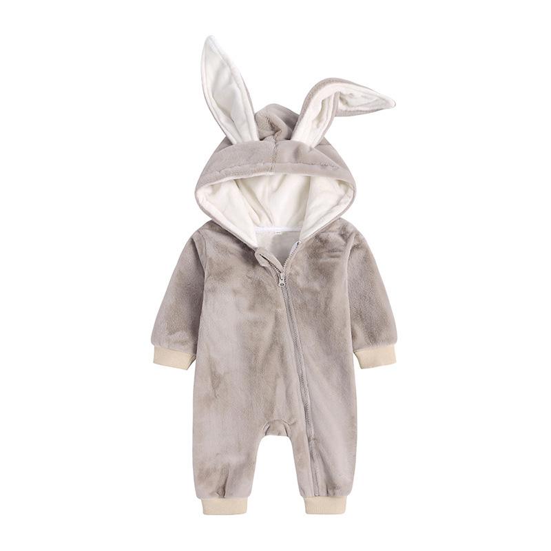 Bunny Ears Baby Jumpsuit Autumn Winter Kids Romper Playsuits Fleece Hooded Toddler Overalls Baby Girl Boy Clothes Newborn Outfit