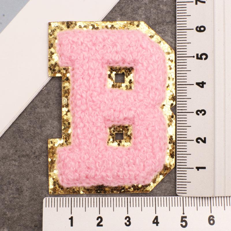 Alphabet 26 Letters Sequins Chenille For Clothing Bags Jacket Pink Sewing Decor Supplies