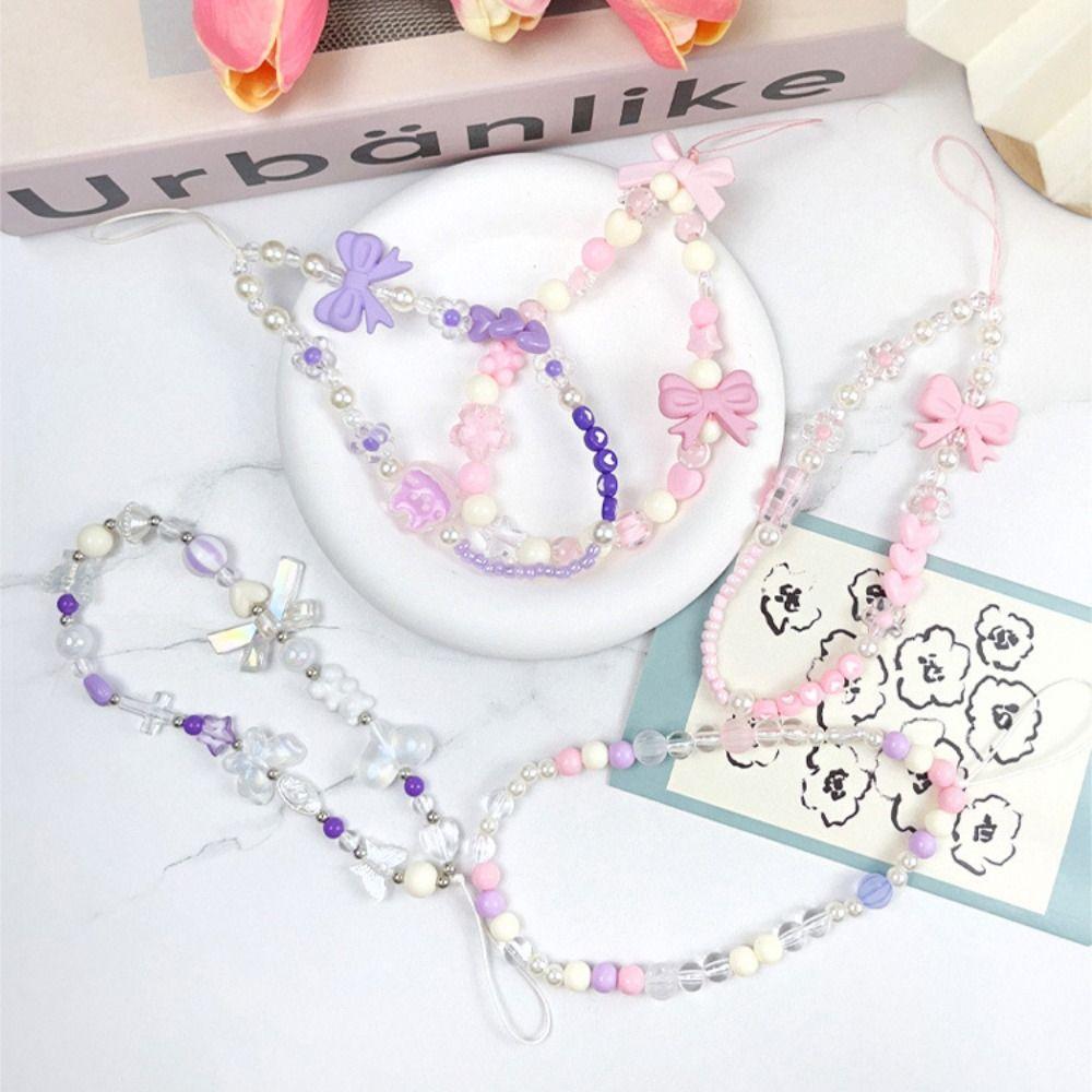 Bowknot Pink Bead Love Bow Pendant Plastic Bowknot Y2K Phone Lanyard  Ornament