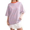 IHUASU Women's Fashion Casual Summer Spring Stripe Print 1/2 Sleeves O-Neck Blouses & Shirts