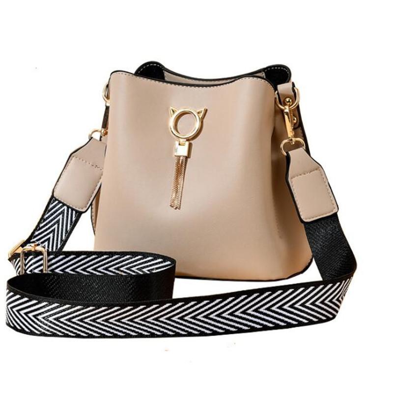 Quality Wide Strap Feminine Leather Bucket Bag Fashion Designer Ladies Shoulder Crossbody Bags