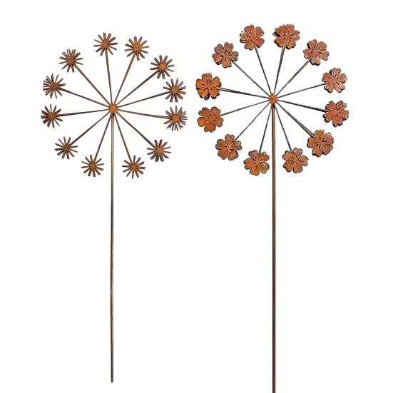 Metal Dandelion Garden Stake Distressed Rusty Dandelion Statue Outdoor 3D Flower Yard Art Stake for Garden Patio Lawn Flower Bed Decoration