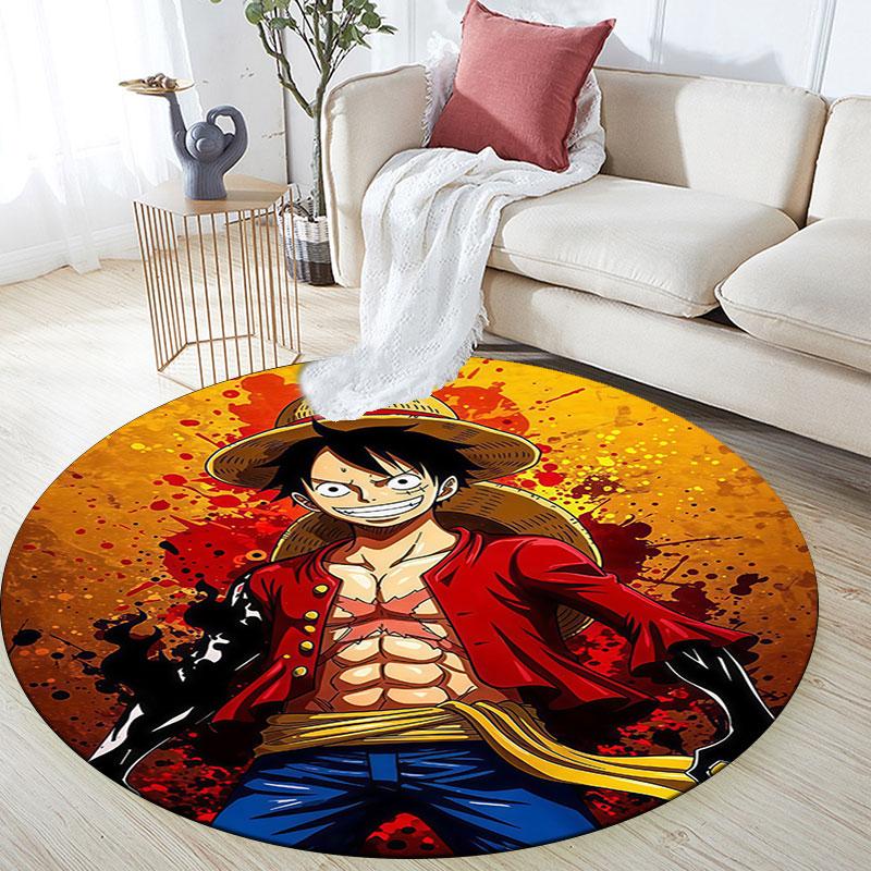 One Piece Anime Epische Illustration,Runder Teppich,Teppich für Wohnzimmer Schlafzimmer Sofa Spielzimmer Dekor,Rutschfeste Fußmatte