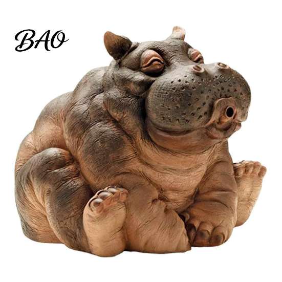 Weather Resistant Hippo Ornament Water Spitting Hippopotamus Figurine, Realistic Resin Statue, Animal Spraying Decor Fountain Sculpture for