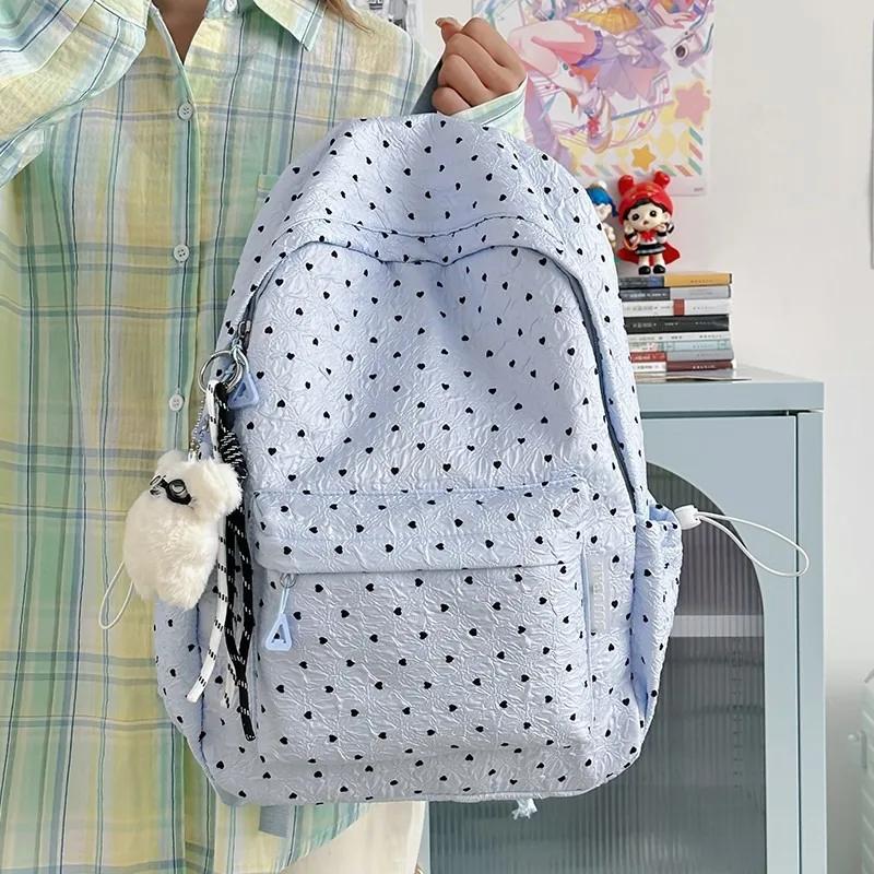 Nylon Reißverschluss Rucksack mit großer Kapazität 2026 Heißer Verkauf Punkte Vielseitige Freizeit Taschen für Damen Modischer Nähgarn Schultaschen