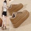 Women's Solid Color Platform Sneakers - Autumn Winter Thick Sole Fleece Lined Bread Shoes Casual Warm Cotton Skate Shoes