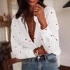 Women Long Sleeve Turn Down Collar Shirt Heart Print Loose Casual Blouse Elegant Office Daily Shirt European American Fashion Tops Factory Source