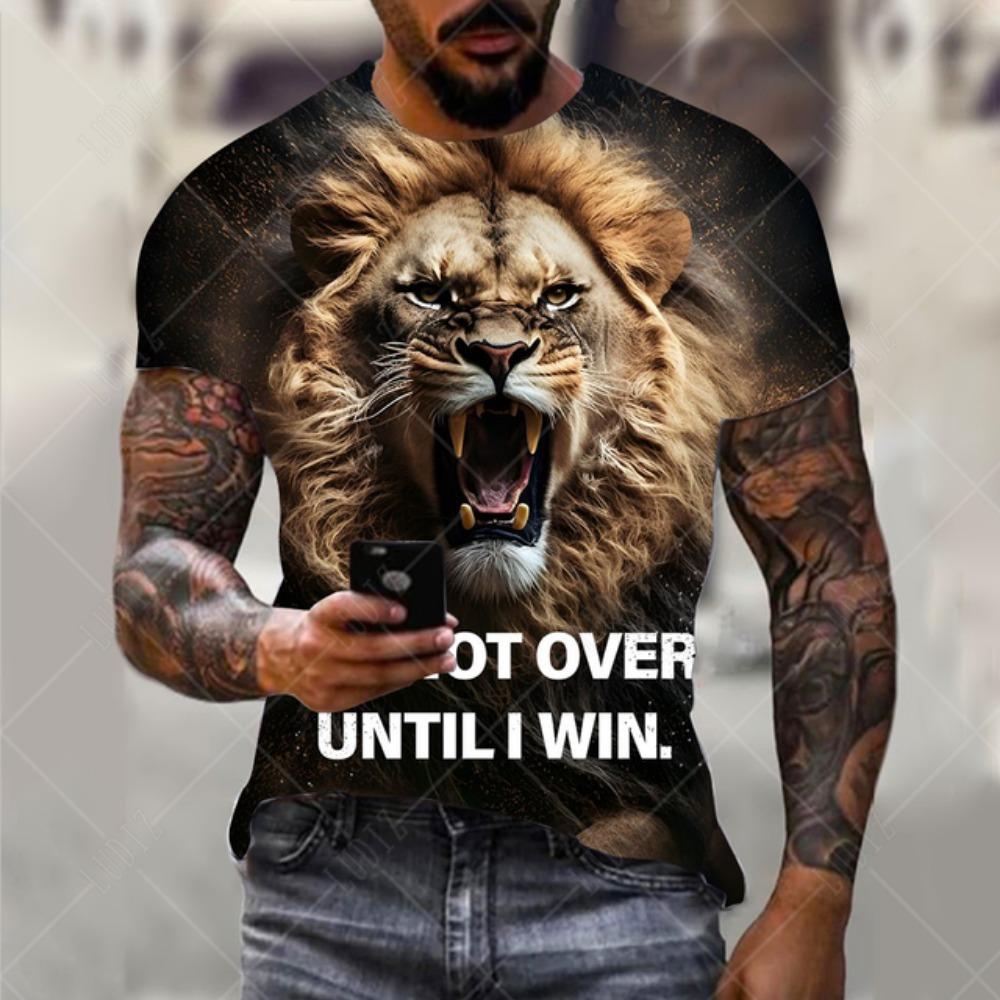 Herren T-Shirt mit Löwen-Motiv, modisches 3D-Druck-T-Shirt mit Tiermuster, kurzärmelig, übergroße Streetwear-T-Shirts, lässige Sommeroberteile für Herren