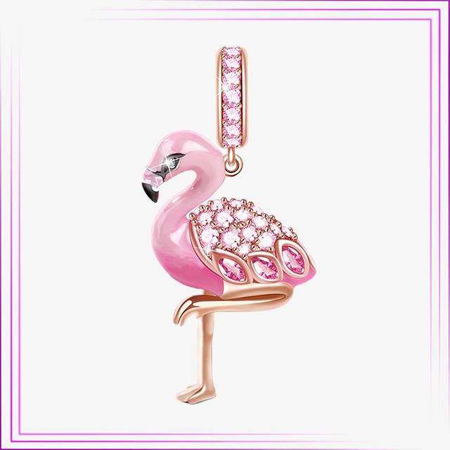 Ciondolo Cuore Fiore Argento Sterling 925 Rosa Fenicottero Palloncino Perline Gatto Car in Argento di Legge Per Nuovo Bracciale