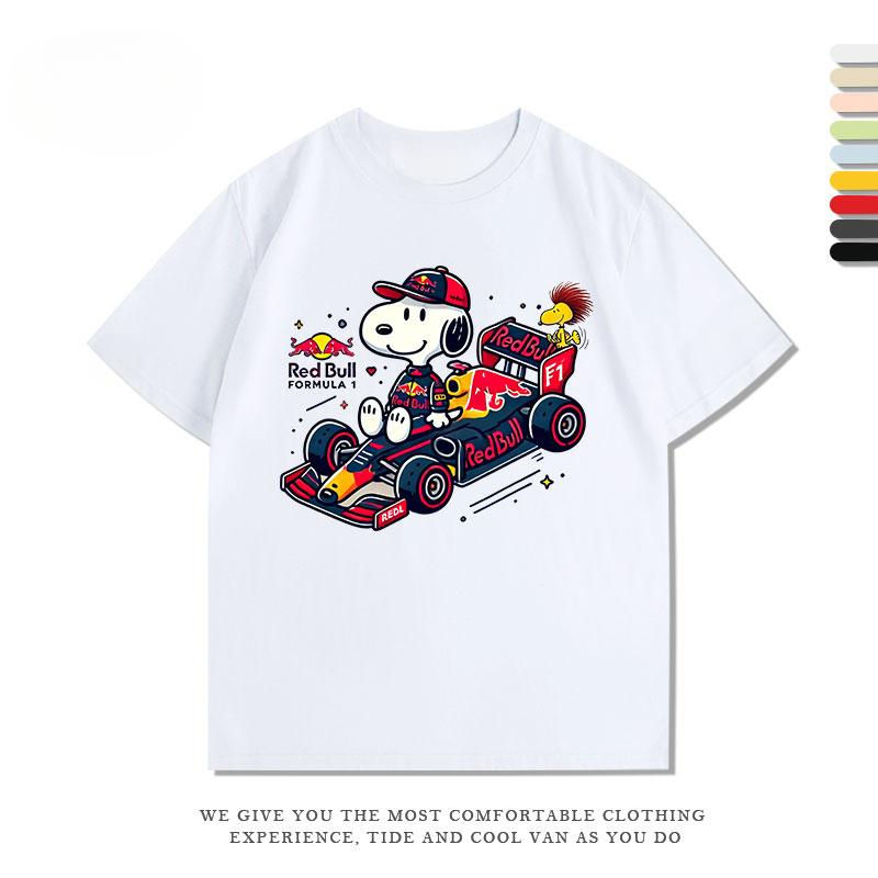 Snoopy Racing Anime Men's Women's T-shirt Funny Printed Summer Fashion Casual Cotton T-shirt Short Sleeve Motorcycle T-shirt