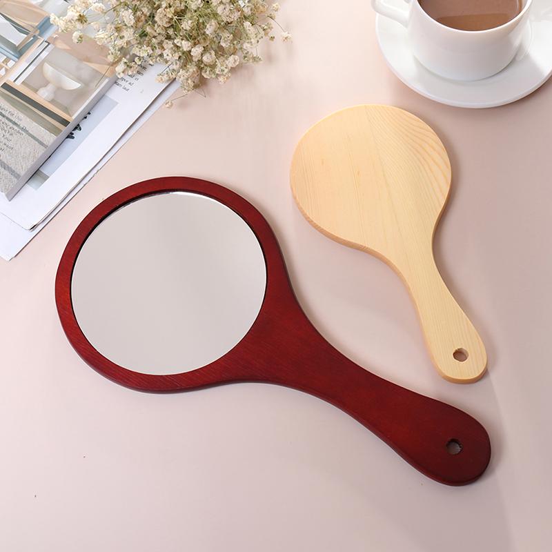 Runder Holz Vintage Handspiegel Schminkspiegel Kosmetikspiegel