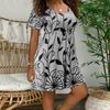 O Neck Short Sleeve Leaves Print Loose Streetwear A-line Dress