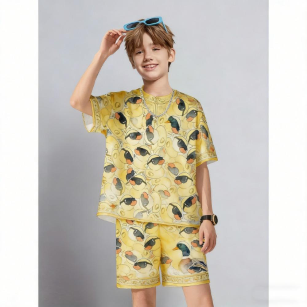 Summer Men's Set Fun Animal Duck Printed Men's T-shirt and Shorts 2 Piece Set Summer Casual Outdoor Women's and Men's Outfit Clothing