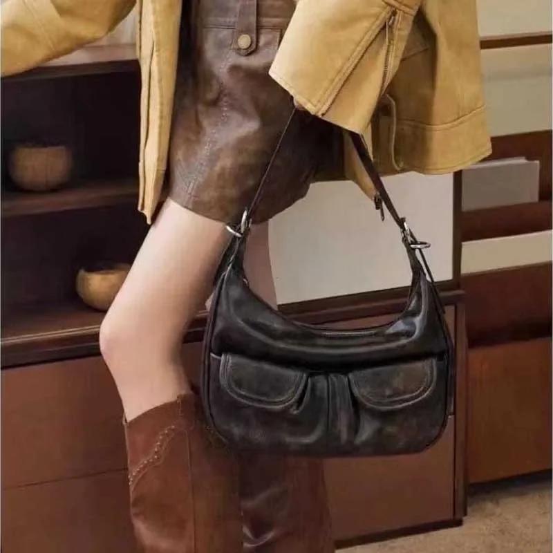 Vintage Coffee Shoulder Bag Women Retro New Autumn Pocket Chic Casual Underarm Bag Female Hot Girls Handbag