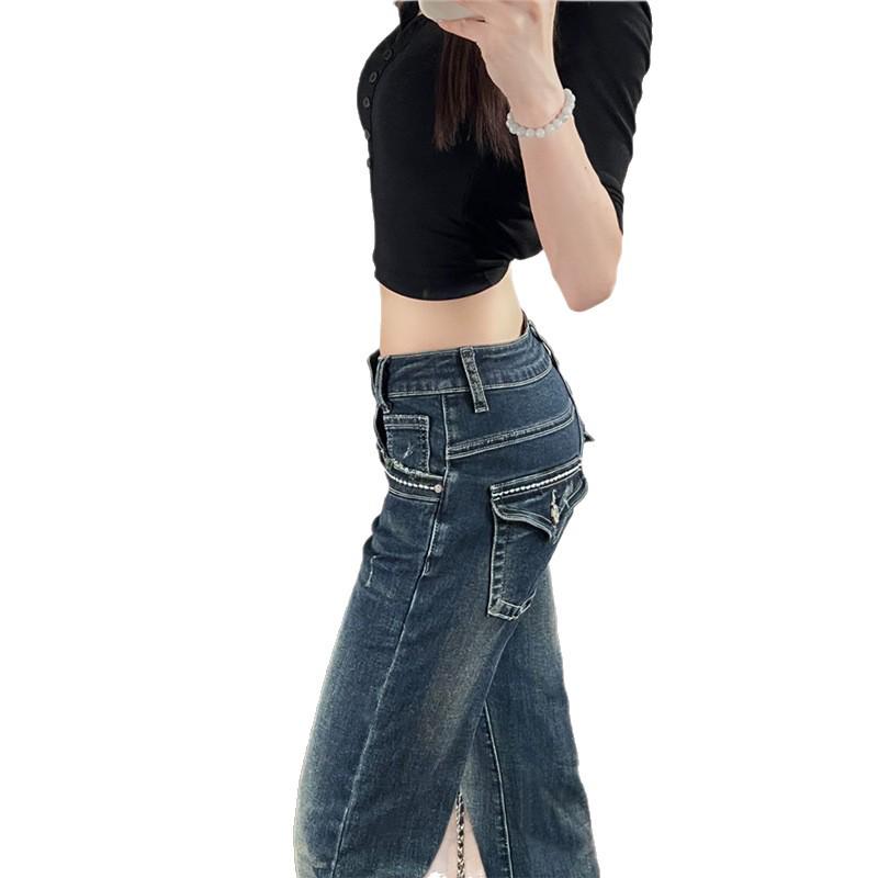 Stylish Y2K Low-Rise Stretchy Bell-Bottom Denim Pants for Women