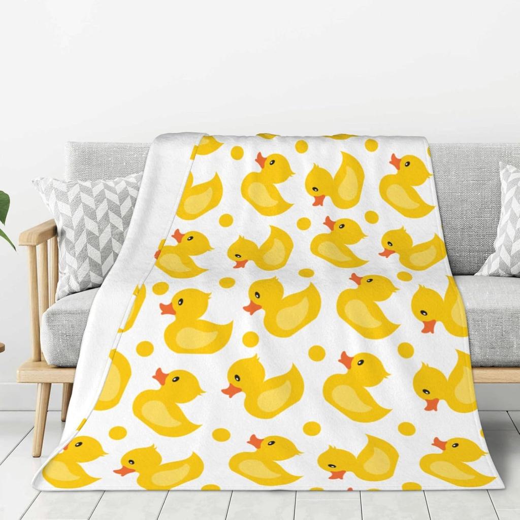 Cute Cartoon Duck Throw Blanket for Bed Sofa Couch Soft Cozy Fleece Lightweight Yellow Ducks X Inches