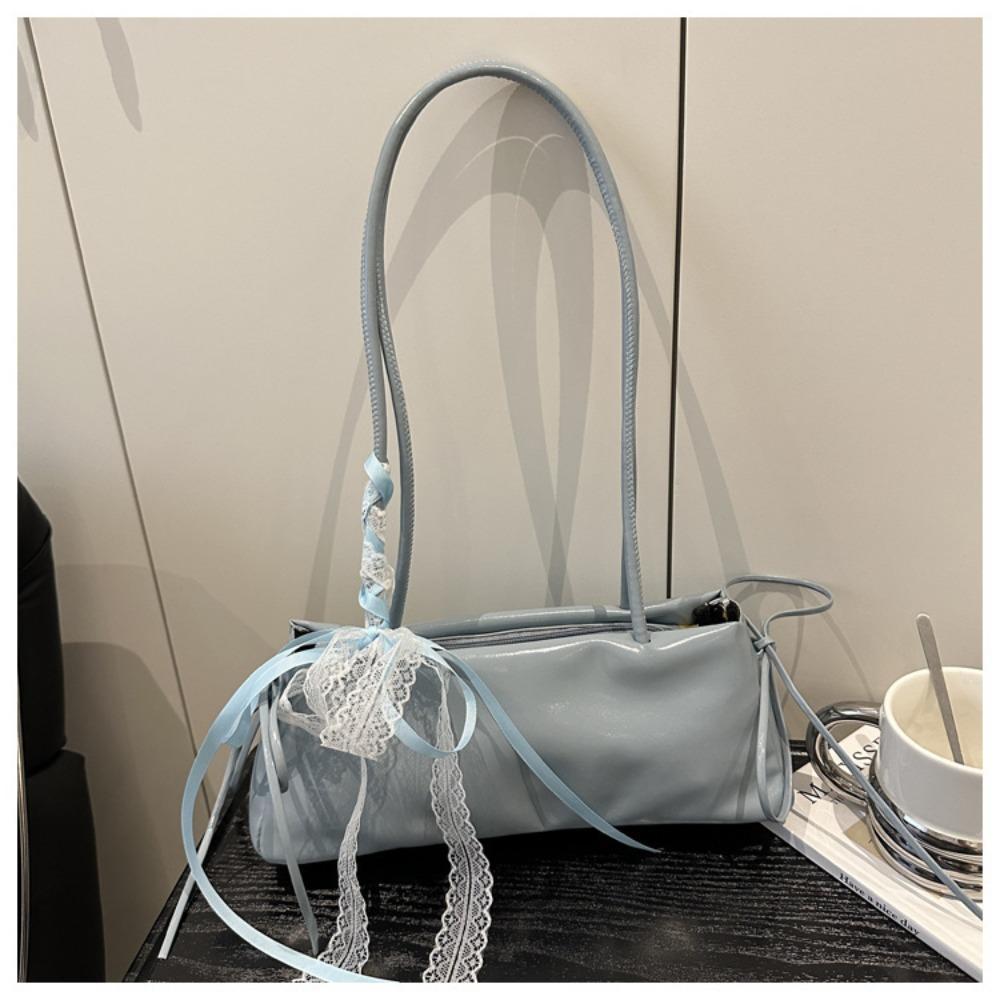 2026 Bow Lace Shoulder Bag Solid Color Casual Lady Handbag Small Square Bag PU Leather Women Armpit Bag