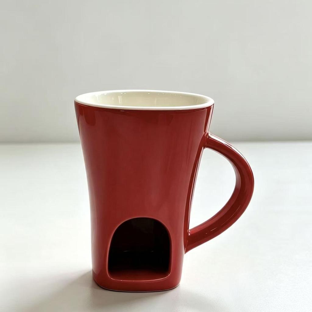 Mug with Fork: Ceramic Hot Pot with Chocolate, Melted Cheese, Candy, and Butter Compartments