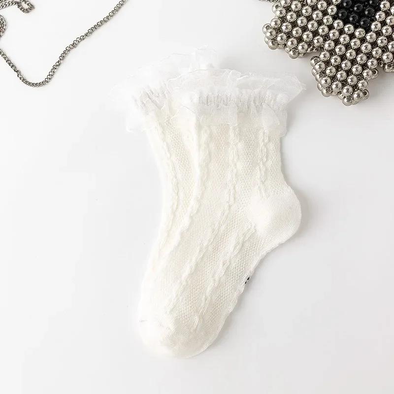 Girl Frilly Socks Lace JK Calf Sock for Kids Sweet Princess Ruffle White Black Color Sock for Children Spring Summer Clothing