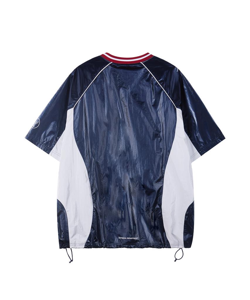 PHYPS MOTORCYCLE Glosy Nylon V Neck Short Sleeve Navy