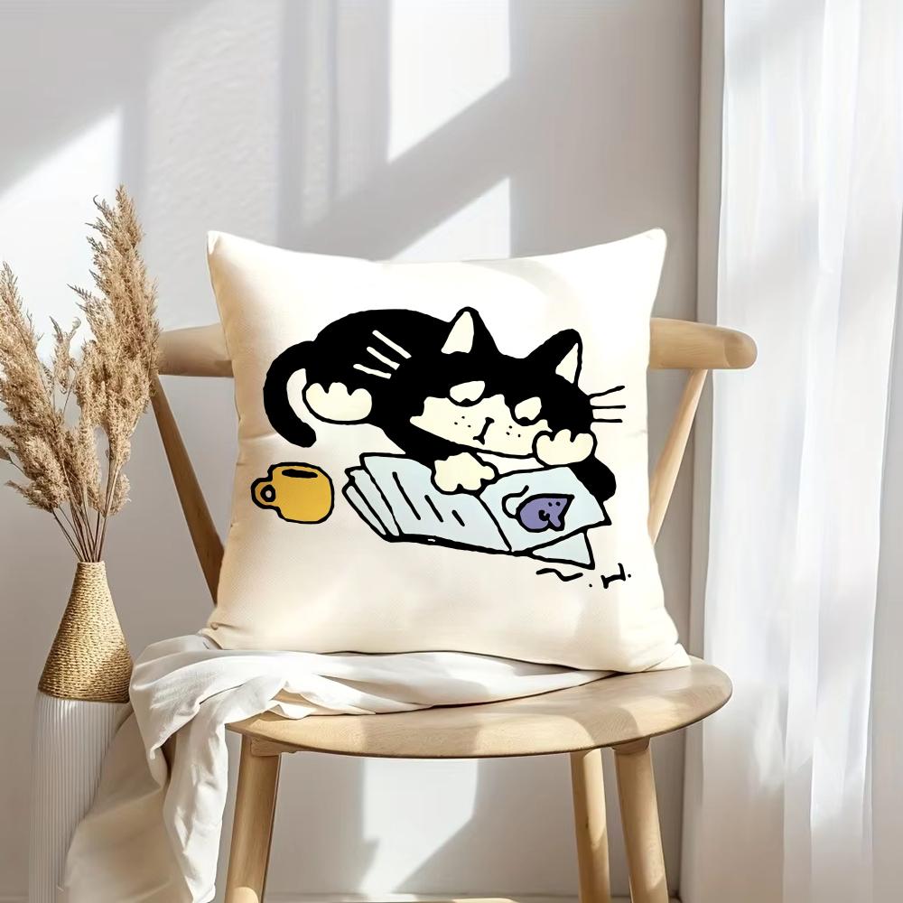 Cat Illustrations Cushion Cover Soft Plush Throw Pillow Cover | Double-Sided Decorative Cushion Case | Sofa Bedroom Home Decor