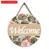 2D Flat 20*20cm1pc Welcome Beautiful Colorful Flower&leaves&Butterfly Print Wooden Crafts Round Door Signs, Decorative Art Plaque Gift For Friends