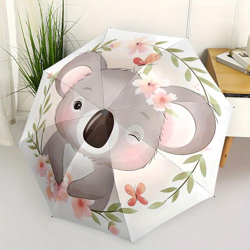 1pc Koala Floral Frame Automatic Opening Folding Umbrella - Portable 3-Fold Design with 8 Iron Ribs, Outdoor for Fans, Travelers, Daily Use, Fest