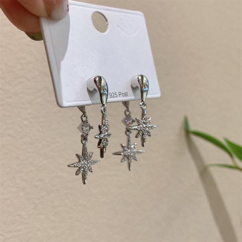 Shiny Zircon Eight-Star Earrings Unique Design Luxury Feel Personality  Versatile Jewelry Ear Decor