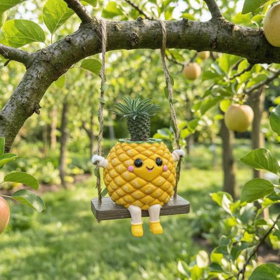 Smiling Pineapple Planter, Cute Pineapple Swing Planter, Hanging Plant Pot for Succulents Small Houseplants Balcony Garden