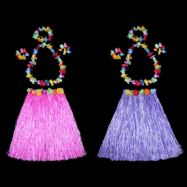 Hawaiian Luaus Hulas Grass Skirt with Large Flower Costume Set for Halloween Dances Party Decorations Hawaiian Costume