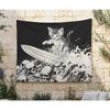 Heavy Metal Kitten Tapestry Unhinged Wall Art Skull Surfing Cat MTG Inspired Hardcore Funny Decor Sea of Bones Background