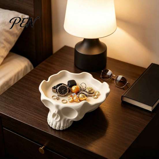 Modern Gothic Home Decor Skull Catchall Tray, Vintage Resin Storage Bowl for Keys Rings Jewelry, Decorative Serving Tray Earrings Jewelry Box,