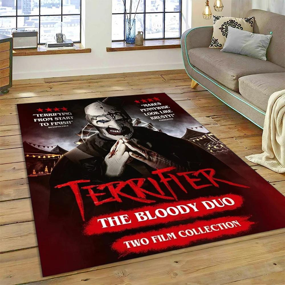 2025 Neuer Stil Terrifier 3 Horror-Clown Film Teppich für Schlafzimmer Wohnzimmer Heim Sofa Dekoration, Kinder Spiel Dekoration Bodenmatte