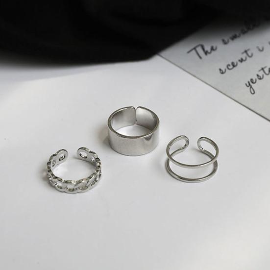 Yousheng 3Pcs Women Rings Geometric Opening Adjustable Jewelry Korean Style Smooth Surface Finger Rings Birthday Gifts