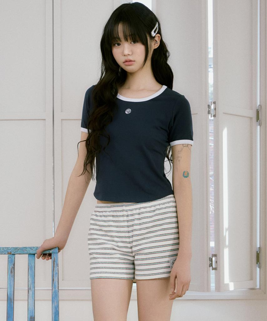 Kolallikeu Marine Terry Stripe Shorts Ivory